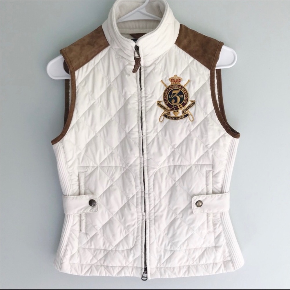 Ralph Lauren Sport Quilted Vest Suede Trim
